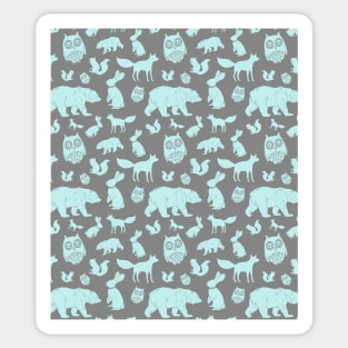 Grey Light Blue Forest Animals Fox Bunny Bear Owl Sticker